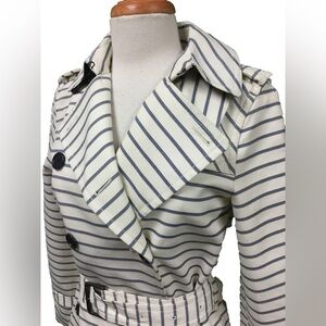 Coach Women's Classic Striped Long Trench Coat Jacket Cream & Navy ⚓️